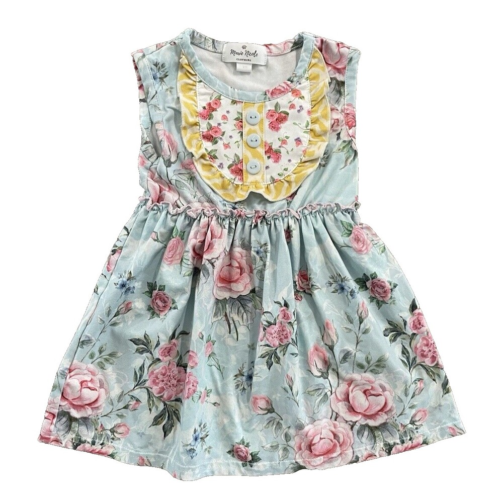 Marie‎ Nicole Baby Girls  BlueFloral Ruffled Dress Size XS EUC